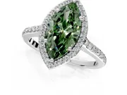 Halo Engagement Ring Setting for Fancy Green Marquise Center with Pave Accents, Heart Basket and Prong Head in Sterling Silver