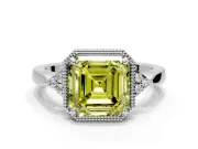 Cluster Engagement Ring Setting for Fancy Yellow Asscher Cut Center with Milgrain Shoulder Clusters and Prong Head in White Gold