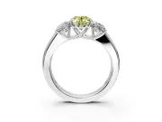 3 Stone Engagement Ring Setting for Fancy Yellow Oval Center with Raised Basket Heads and Prong Head in Platinum