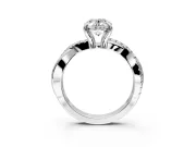 Solitaire Engagement Ring Setting for Oval Center with Half-Pave Crossover Band and Prong Head in Platinum