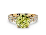 Solitaire Engagement Ring Setting for Fancy Yellow Round Cut Center with Multi-Row Pave Accents and Basket Head in Yellow Gold