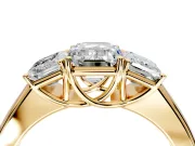 3 Stone Engagement Ring Setting for Emerald Cut Center with Raised Basket Heads and Prong Head in Yellow Gold