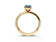 Solitaire Engagement Ring Setting for Fancy Blue Emerald Cut Center with Scrollwork Band and Prong Head in Yellow Gold