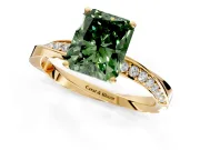 Side Accent Engagement Ring Setting for Fancy Green Radiant Cut Center with Accent Shoulders and Prong Head in Yellow Gold