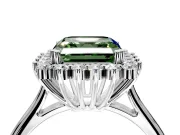 Starburst Halo Engagement Ring Setting for Fancy Green Asscher Cut Center with Thin Round-Wire Band and Prong Head in Platinum