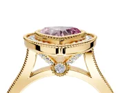Halo Engagement Ring Setting for Fancy Pink Heart-Shaped Center with Milgrain Frame, Pave Band and Prong Head in Yellow Gold