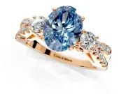 3 Stone Engagement Ring Setting for Fancy Blue Oval Center with Pave Split Shank and Prong Head in Rose Gold