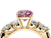 5 Stone Engagement Ring Setting for Fancy Pink Cushion Cut Center with Graduated Accents and Prong Head in Yellow Gold