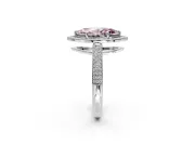Milgrain Halo Engagement Ring Setting for Fancy Pink Marquise Center with Three-Sided Pave Band and Prong Head in White Gold