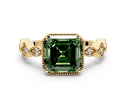 Milgrain Bezel Engagement Ring Setting for Fancy Green Asscher Cut Center with Marquise Stations and Bezel Head in Yellow Gold