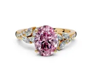 Solitaire Engagement Ring Setting for Fancy Pink Oval Center with Marquise Accent Twist Band and Prong Head in Yellow Gold