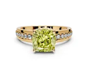 Solitaire Engagement Ring Setting for Fancy Yellow Cushion Cut Center with Raised Channel Band and Prong Head in Yellow Gold