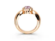 Halo Engagement Ring Setting for Fancy Pink Oval Center with Tapered Plain Band and Prong Head in Rose Gold