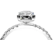 Solitaire Engagement Ring Setting for Emerald Cut Center with Pave Band and Claw Prong Head in White Gold