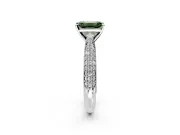 Solitaire Engagement Ring Setting for Fancy Green Emerald Cut Center with Multi-Row Accents and Prong Head in White Gold