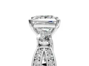 3 Stone Engagement Ring Setting for Princess Cut Center with Pave Twist Band and Prong Head in White Gold