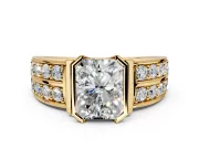 Bezel Engagement Ring Setting for Radiant Cut Center with Wide Channel-Set Band and Bezel Head in Yellow Gold