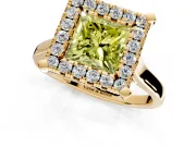 Single Halo Engagement Ring Setting for Fancy Yellow Princess Cut Center with Corner Claws, Plain Band and Prong Head in Yellow Gold