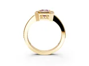 Halo Engagement Ring Setting for Fancy Pink Emerald Cut Center with Milgrain Halo, Pave Band and Prong Head in Yellow Gold