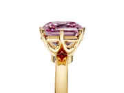 Solitaire Engagement Ring Setting for Fancy Pink Asscher Cut Center with Plain Band and Tulip Prong Head in Yellow Gold