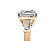 3 Stone Engagement Ring Setting for Asscher Cut Center with Baguette Accents and Prong Head in Rose Gold