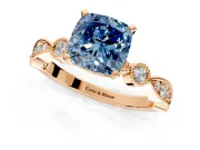 Solitaire Engagement Ring Setting for Fancy Blue Cushion Cut Center with Milgrain Bezel Accents and Prong Head in Rose Gold