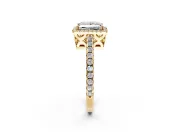Accent Halo Engagement Ring Setting for Princess Cut Center with Full-Length Pave Band and Prong Head in Yellow Gold