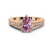 Solitaire Engagement Ring Setting for Fancy Pink Pear-Shaped Center with Engraved Pave Band and Prong Head in Rose Gold