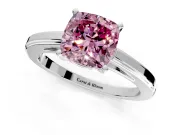 Solitaire Engagement Ring Setting for Fancy Pink Cushion Cut Center with Flat-Sided Plain Band and Prong Head in Sterling Silver