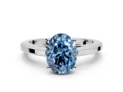 Solitaire Engagement Ring Setting for Fancy Blue Oval Center with Flat-Sided Plain Band and Prong Head in Sterling Silver