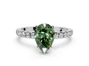 Open Basket Engagement Ring Setting for Fancy Green Pear-Shaped Center with Pave Band and Prong Head in Platinum
