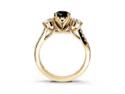 3 Stone Engagement Ring Setting for Fancy Black Pear-Shaped Center with Crossover Basket, Pave Band and Prong Head in Yellow Gold