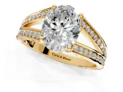 Split Shank Engagement Ring Setting for Oval Center with Pave Split Shank and Prong Head in Yellow Gold