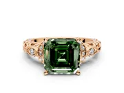 Solitaire Engagement Ring Setting for Fancy Green Asscher Cut Center with Filigree Band and Prong Head in Rose Gold