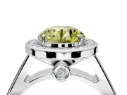 Halo Engagement Ring Setting for Fancy Yellow Round Cut Center with Outer Bezel Rim, Pave Band and Prong Head in Sterling Silver