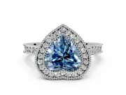 Halo Engagement Ring Setting for Fancy Blue Heart-Shaped Center with Milgrain Pave Band and Bezel Head in Platinum