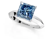 Solitaire Engagement Ring Setting for Fancy Blue Princess Cut Center with Wide Knife Ridge Band and Prong Head in Platinum