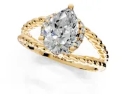 Halo Engagement Ring Setting for Pear-Shaped Center with Rope Twist Split Shank and Prong Head in Yellow Gold
