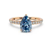 Solitaire Engagement Ring Setting for Fancy Blue Pear-Shaped Center with Fine Pave Band and Prong Head in Rose Gold
