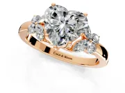 Solitaire Engagement Ring Setting for Heart-Shaped Center with Marquise Flower Shoulders and Prong Head in Rose Gold
