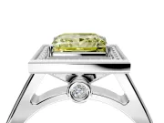 Halo Engagement Ring Setting for Fancy Yellow Princess Cut Center with Outer Bezel Rim, Pave Band and Prong Head in Platinum