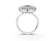 Halo Engagement Ring Setting for Fancy Green Princess Cut Center with Milgrain Bezel Rim, Plain Band and Prong Head in White Gold