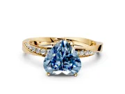 Side Accent Engagement Ring Setting for Fancy Blue Heart-Shaped Center with Accent Shoulders and Prong Head in Yellow Gold