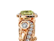 Milgrain Halo Engagement Ring Setting for Fancy Yellow Asscher Cut Center with Shoulder Bezels and Prong Head in Rose Gold