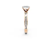 Solitaire Engagement Ring Setting for Radiant Cut Center with Channel Baguette Band and Prong Head in Rose Gold