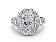 Large Accent Halo Engagement Ring Setting for Radiant Cut Center with Pave Split Shank and Prong Head in Sterling Silver