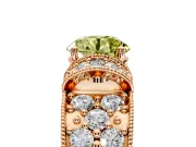 Pave Engagement Ring Setting for Fancy Yellow Round Cut Center with Curved Accent Rows, Openwork and Prong Head in Rose Gold