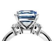 3 Stone Engagement Ring Setting for Fancy Blue Asscher Cut Center with Wide Plain Band and Prong Head in Platinum