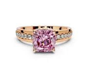 Solitaire Engagement Ring Setting for Fancy Pink Cushion Cut Center with Raised Channel Band and Prong Head in Rose Gold