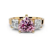 3 Stone Engagement Ring Setting for Fancy Pink Heart-Shaped Center with Matching Side Accents and Prong Head in Yellow Gold